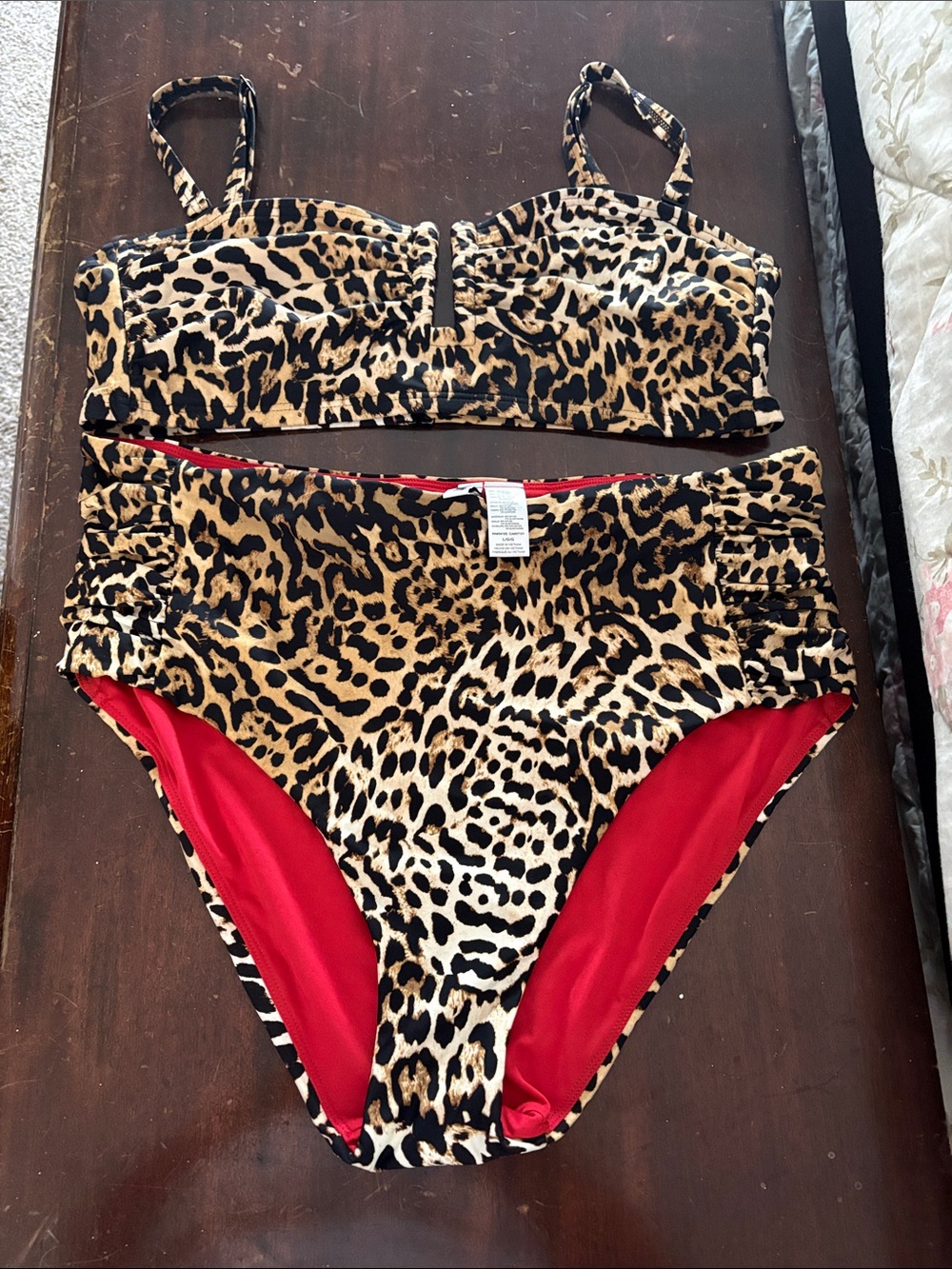 DKNY Leopard Print Bikini with Red Trim